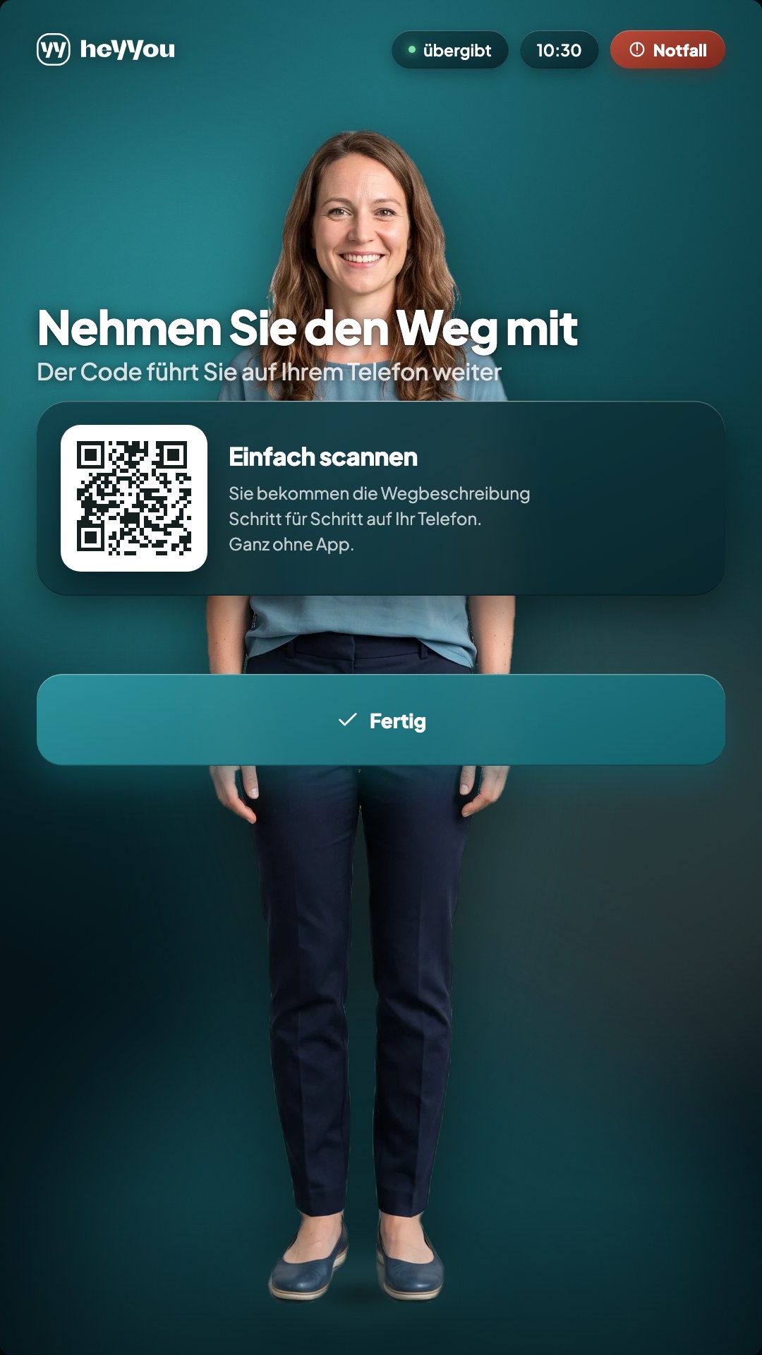 Terminal-Bildschirm: QR-Code für den Weg aufs Telefon